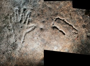 Milyerra Trail - an engraving of a hand and small foot